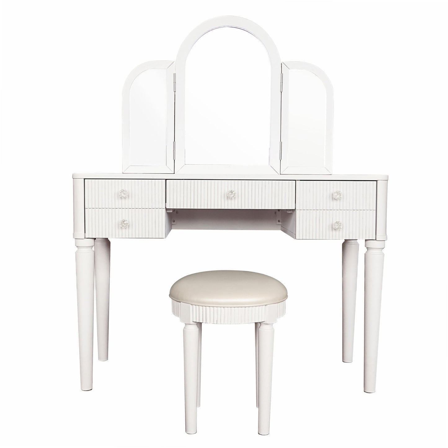 Mirrored Makeup Vanity Table Set With Adjustable Lighting And Storage