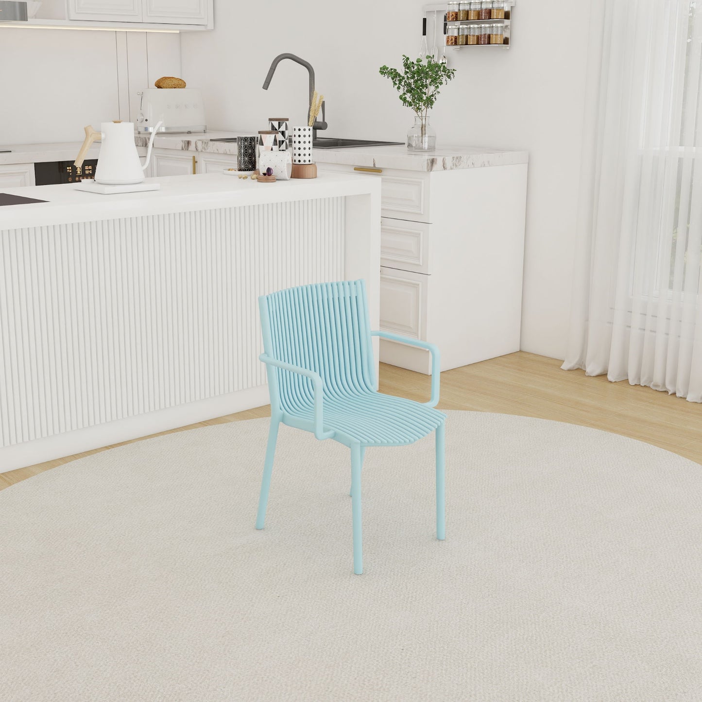 4 Piece Stackable Single Chairs With Vertical Stripe Design For All Weather