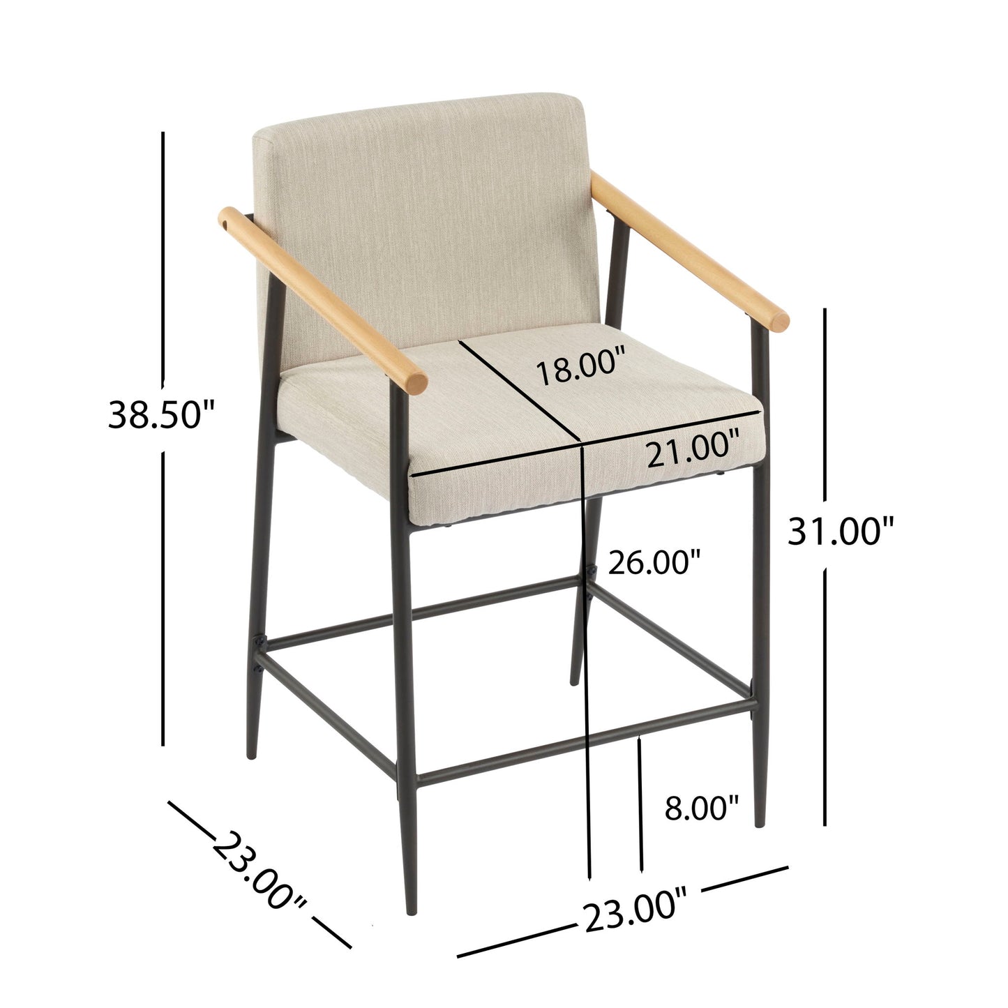 Mid Century Modern Counter Stool Set With Iron Frame